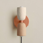 Ceramic Up Down Plug-In Wall Sconce - Peach Canopy / White Clay Upper Shade