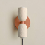 Ceramic Up Down Plug-In Wall Sconce - Peach Canopy / White Clay Upper Shade