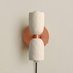 Ceramic Up Down Plug-In Wall Sconce - Peach Canopy / White Clay Upper Shade