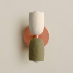 Ceramic Up Down Wall Sconce - Peach Canopy / White Clay Upper Shade