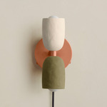 Ceramic Up Down Plug-In Wall Sconce - Peach Canopy / White Clay Upper Shade