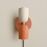 Ceramic Up Down Plug-In Wall Sconce - Peach Canopy / White Clay Upper Shade
