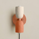Ceramic Up Down Plug-In Wall Sconce - Peach Canopy / White Clay Upper Shade