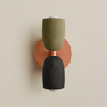Ceramic Up Down Wall Sconce - Peach Canopy / Green Clay Upper Shade