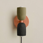 Ceramic Up Down Plug-In Wall Sconce - Peach Canopy / Green Clay Upper Shade