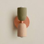 Ceramic Up Down Wall Sconce - Peach Canopy / Green Clay Upper Shade