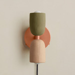 Ceramic Up Down Plug-In Wall Sconce - Peach Canopy / Green Clay Upper Shade