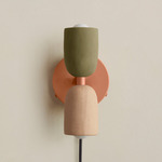 Ceramic Up Down Plug-In Wall Sconce - Peach Canopy / Green Clay Upper Shade