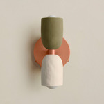 Ceramic Up Down Wall Sconce - Peach Canopy / Green Clay Upper Shade