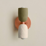 Ceramic Up Down Wall Sconce - Peach Canopy / Green Clay Upper Shade