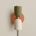 Ceramic Up Down Plug-In Wall Sconce - Peach Canopy / Green Clay Upper Shade