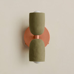 Ceramic Up Down Wall Sconce - Peach Canopy / Green Clay Upper Shade