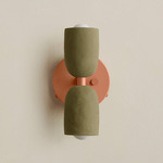 Ceramic Up Down Wall Sconce - Peach Canopy / Green Clay Upper Shade