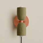 Ceramic Up Down Plug-In Wall Sconce - Peach Canopy / Green Clay Upper Shade