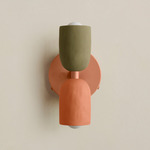 Ceramic Up Down Wall Sconce - Peach Canopy / Green Clay Upper Shade