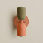 Ceramic Up Down Wall Sconce - Peach Canopy / Green Clay Upper Shade