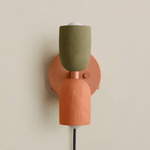 Ceramic Up Down Plug-In Wall Sconce - Peach Canopy / Green Clay Upper Shade