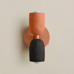 Ceramic Up Down Wall Sconce - Peach Canopy / Terracotta Upper Shade