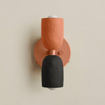 Ceramic Up Down Wall Sconce - Peach Canopy / Terracotta Upper Shade