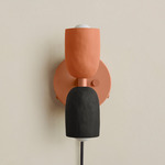 Ceramic Up Down Plug-In Wall Sconce - Peach Canopy / Terracotta Upper Shade