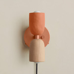 Ceramic Up Down Plug-In Wall Sconce - Peach Canopy / Terracotta Upper Shade