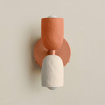 Ceramic Up Down Wall Sconce - Peach Canopy / Terracotta Upper Shade