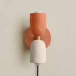 Ceramic Up Down Plug-In Wall Sconce - Peach Canopy / Terracotta Upper Shade
