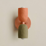 Ceramic Up Down Wall Sconce - Peach Canopy / Terracotta Upper Shade