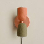 Ceramic Up Down Plug-In Wall Sconce - Peach Canopy / Terracotta Upper Shade