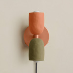 Ceramic Up Down Plug-In Wall Sconce - Peach Canopy / Terracotta Upper Shade