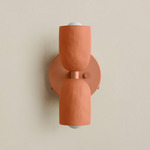 Ceramic Up Down Wall Sconce - Peach Canopy / Terracotta Upper Shade