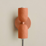 Ceramic Up Down Plug-In Wall Sconce - Peach Canopy / Terracotta Upper Shade