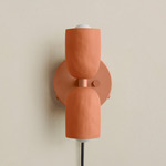 Ceramic Up Down Plug-In Wall Sconce - Peach Canopy / Terracotta Upper Shade