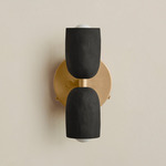 Ceramic Up Down Wall Sconce - Brass Canopy / Black Clay Upper Shade