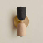 Ceramic Up Down Wall Sconce - Brass Canopy / Black Clay Upper Shade