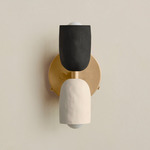 Ceramic Up Down Wall Sconce - Brass Canopy / Black Clay Upper Shade