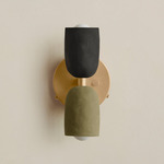 Ceramic Up Down Wall Sconce - Brass Canopy / Black Clay Upper Shade