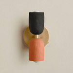 Ceramic Up Down Wall Sconce - Brass Canopy / Black Clay Upper Shade