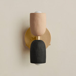 Ceramic Up Down Wall Sconce - Brass Canopy / Tan Clay Upper Shade