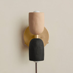 Ceramic Up Down Plug-In Wall Sconce - Brass Canopy / Tan Clay Upper Shade
