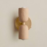 Ceramic Up Down Wall Sconce - Brass Canopy / Tan Clay Upper Shade