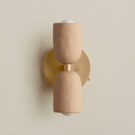 Ceramic Up Down Wall Sconce - Brass Canopy / Tan Clay Upper Shade