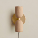 Ceramic Up Down Plug-In Wall Sconce - Brass Canopy / Tan Clay Upper Shade