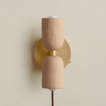 Ceramic Up Down Plug-In Wall Sconce - Brass Canopy / Tan Clay Upper Shade