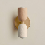 Ceramic Up Down Wall Sconce - Brass Canopy / Tan Clay Upper Shade