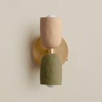 Ceramic Up Down Wall Sconce - Brass Canopy / Tan Clay Upper Shade