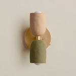 Ceramic Up Down Wall Sconce - Brass Canopy / Tan Clay Upper Shade