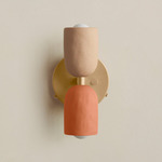 Ceramic Up Down Wall Sconce - Brass Canopy / Tan Clay Upper Shade