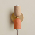 Ceramic Up Down Plug-In Wall Sconce - Brass Canopy / Tan Clay Upper Shade