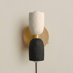 Ceramic Up Down Plug-In Wall Sconce - Brass Canopy / White Clay Upper Shade